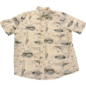 Woolrich Mens XL Bluegrass Fish & Map Fishing Shirt Short Sleeve Cotton 6169